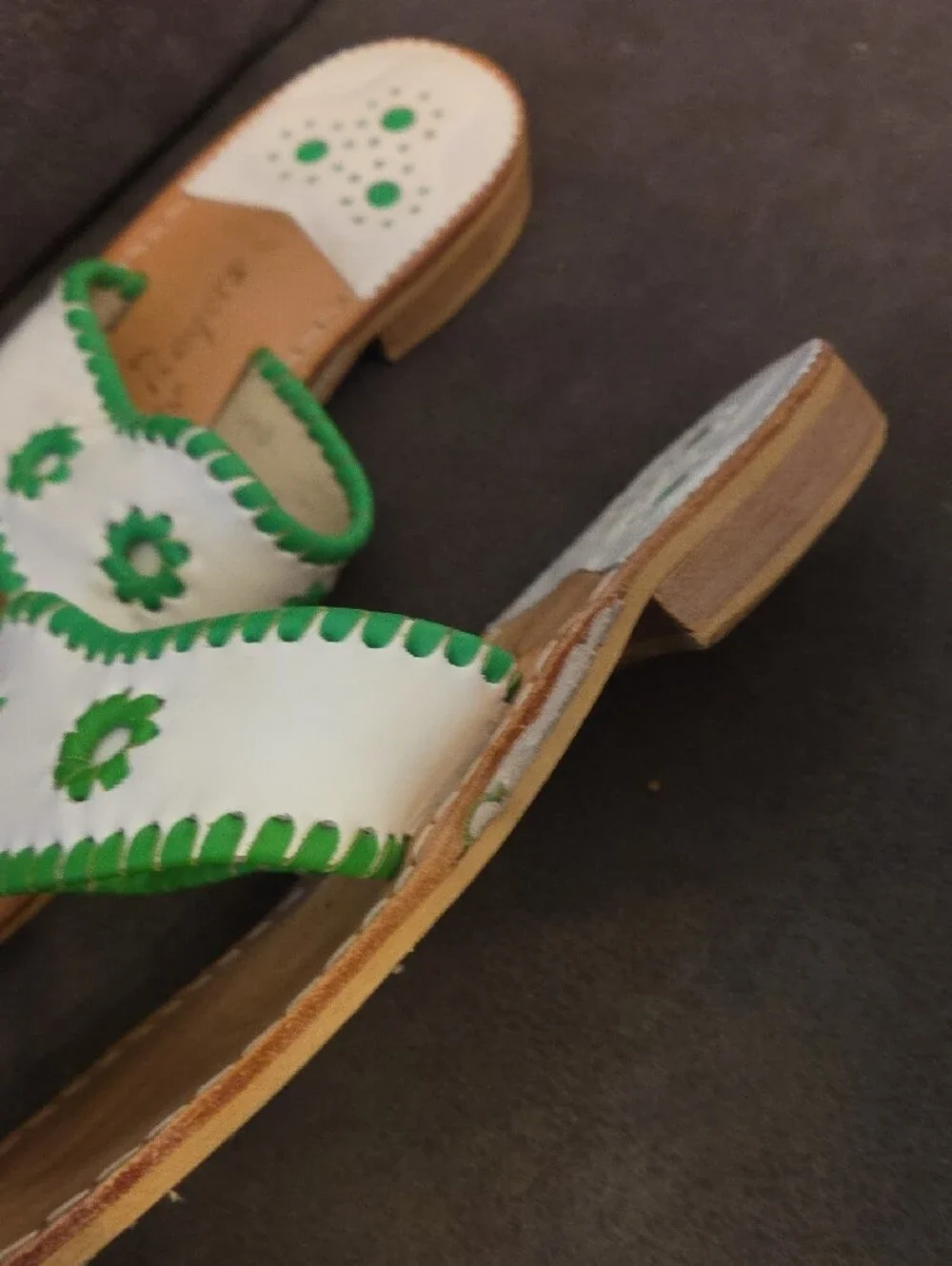 Jack Rogers White and Green Floral Leather Slide Sandals